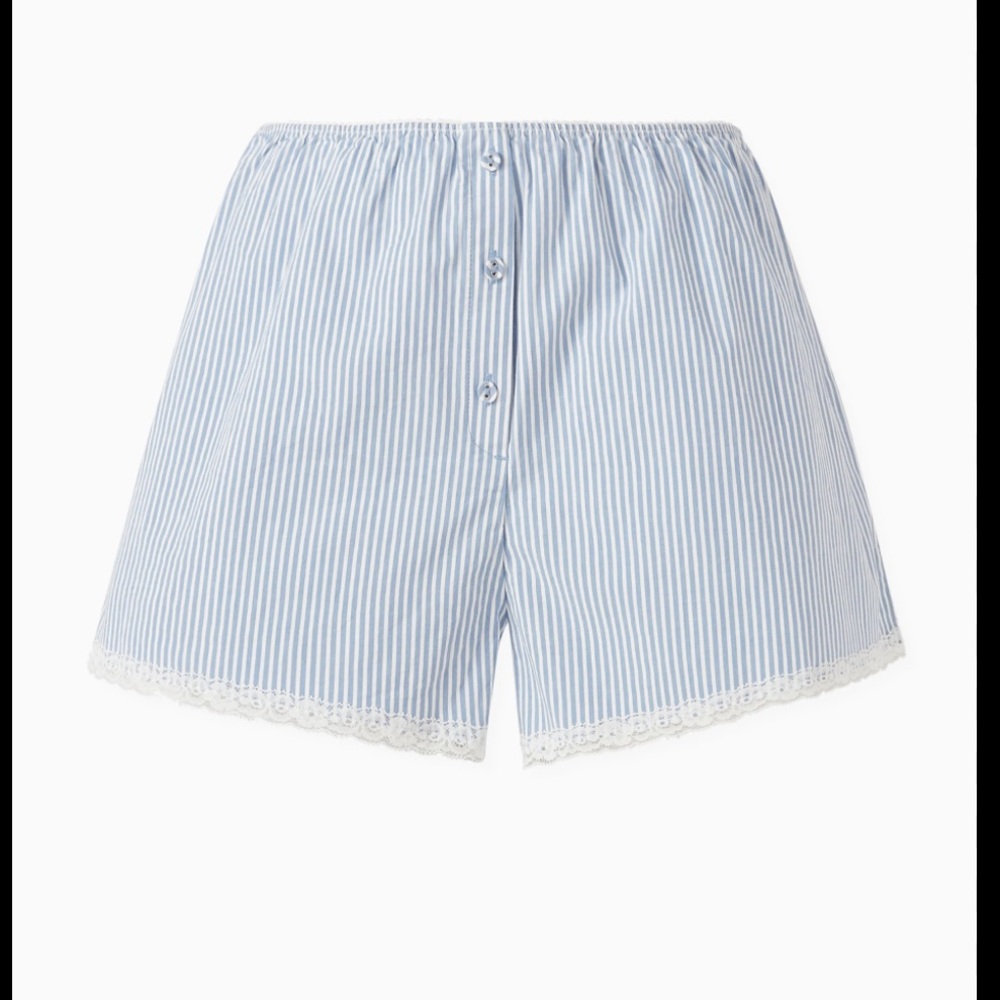 SKIMS cotton poplin sleep shorts in Zen Blue Strips